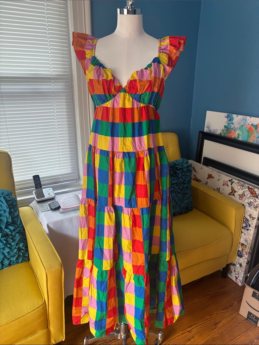 English Factory Multicolor Check Ruffle Maxi Dress - Picture 1 of 4